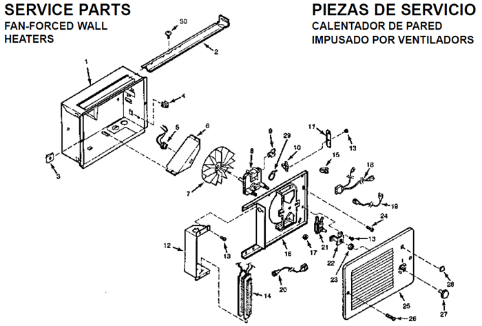 Air Care AC186 Wall Mounted Heater Parts breakout small