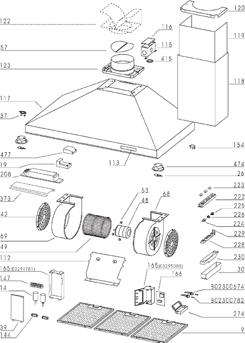 Kenmore 55643 Chimney Range Hood Parts