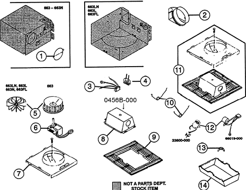 nutone 663l exhaust fan/light parts