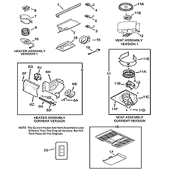 NuTone 665RSP Valuetest Heat-A-Ventlite Parts breakout large