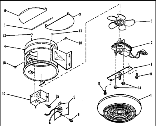 Broan 673 Updraft Exhaust Fan 6"Duct Parts breakout large