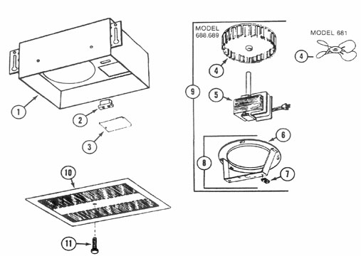 NuTone 681 Bathroom Fan Parts breakout large