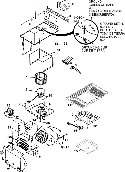 Broan 695 Bathroom Heater/Exhaust Fan Parts breakout large