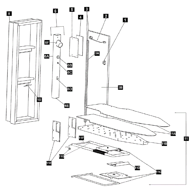 IronAway AE-42 Ironing Center Parts, Swival Board, Lights, Timer, Plug, Auto Shut Off
 breakout large