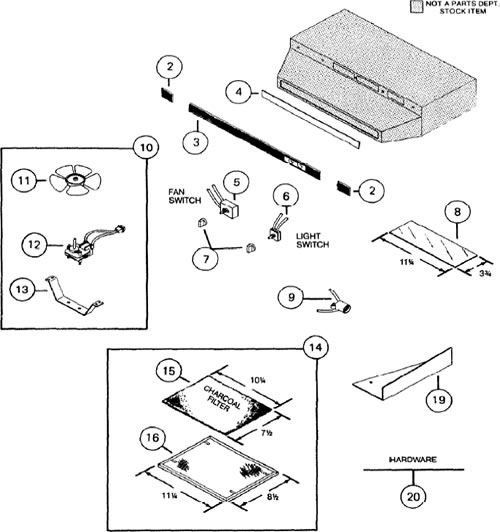 NuTone VM6200N Non-Duct Range Hood Parts breakout large