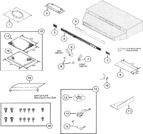 NuTone VM6500N Convertible Range Hood Parts breakout large