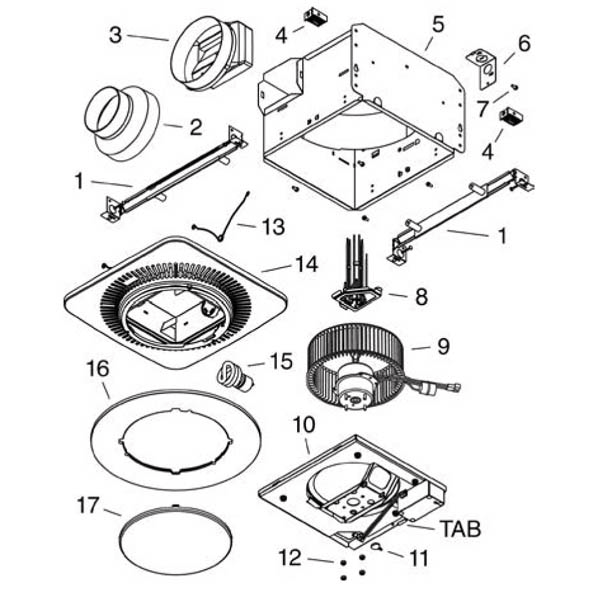 NuTone QTNLEDA Bathroom Fan Parts breakout large