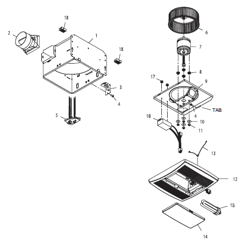 Broan QTRE090FL Bathroom Fan/Fluorescent Light Parts breakout large