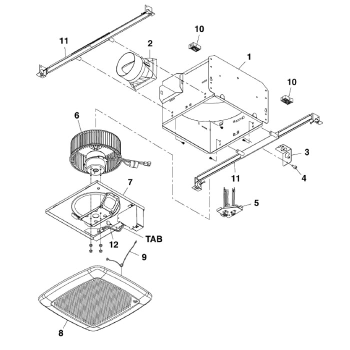 broan qtre090 90 cfm 1.2 sone fan parts