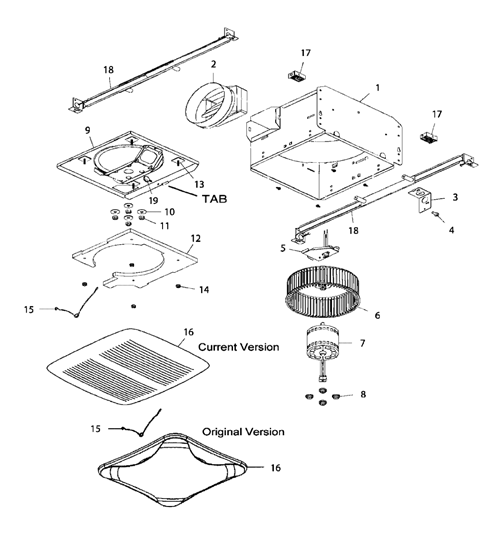 NuTone QTXEN110 Exhaust Fan 110 Cfm Parts breakout large