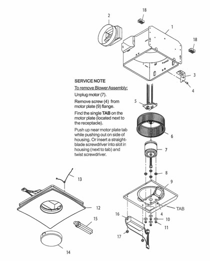 NuTone QTXEN080FL Exhaust Fan Parts breakout large