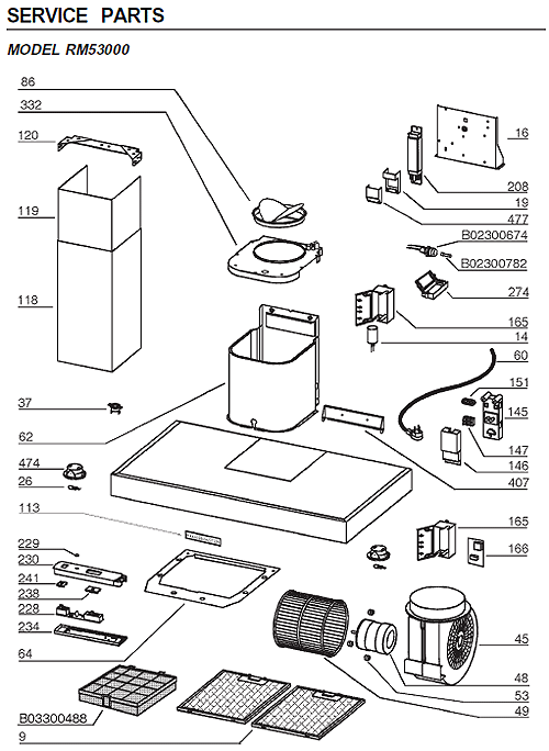 Kenmore 50597 Chimney Range Hood Parts breakout large