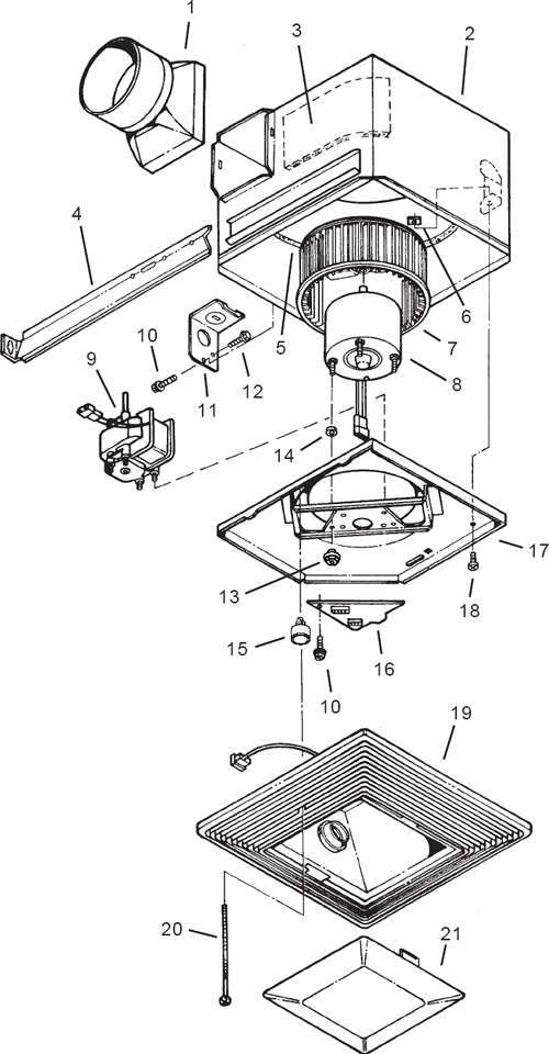 Broan S120L Bath Fan with Light/Night Light Parts