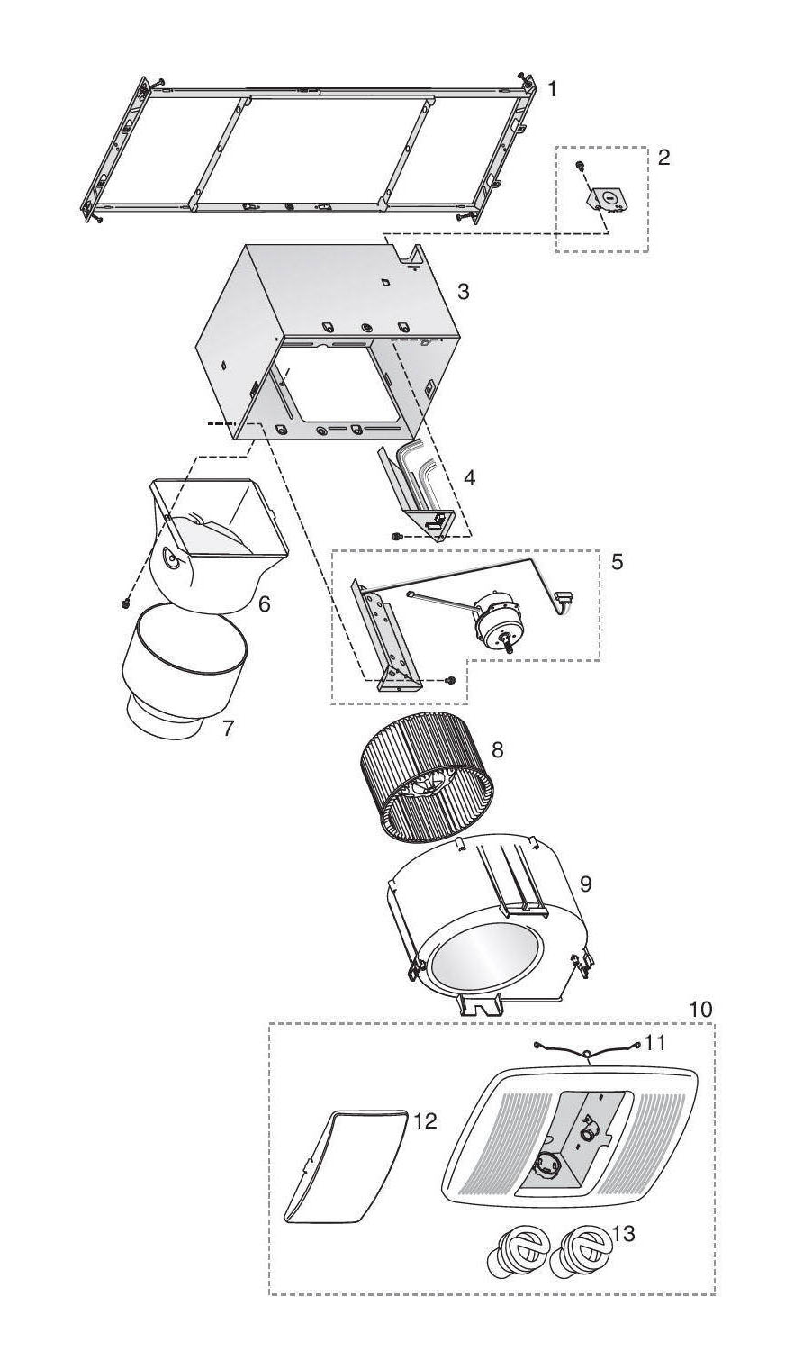 NuTone XN110HL Bathroom Fan 110 Cfm Parts breakout large