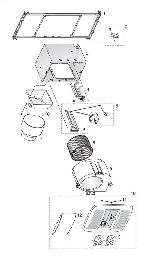 NuTone XN50L Bathroom Fan 50 Cfm Parts breakout large