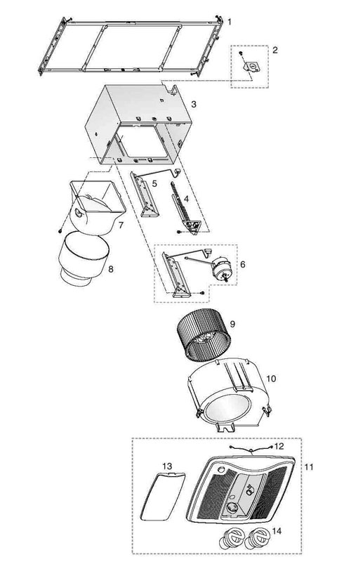 NuTone ZN110ML Bathroom Motion Exhaust Fan 110 Cfm  Replacement Parts breakout large