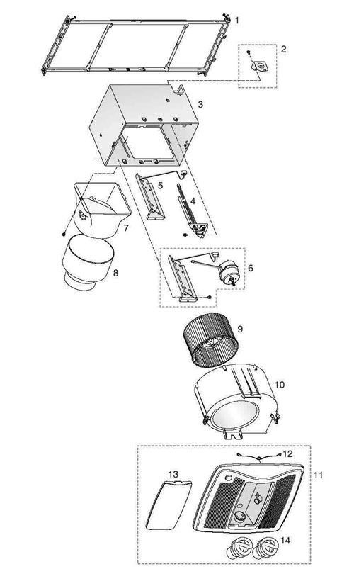 NuTone ZN80ML Bathroom Fan 80 Cfm Parts breakout large